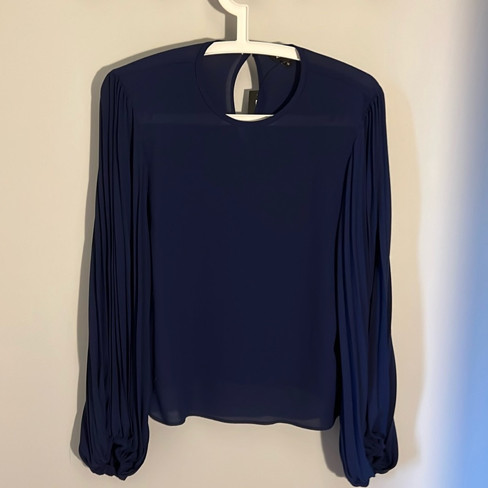 Express Pleated Arm Navy Blouse